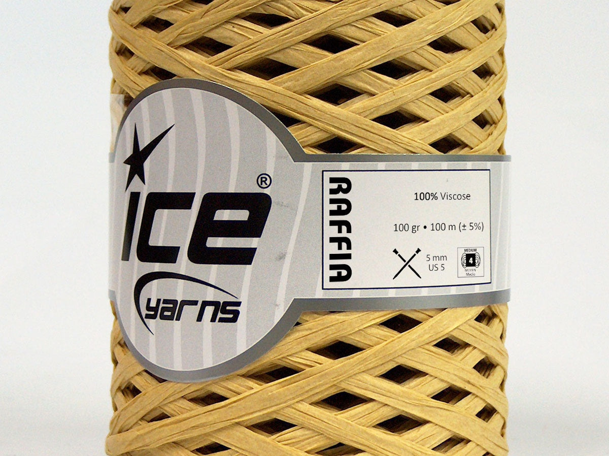 Lot of 2 x 100gr Skeins Ice Yarns RAFFIA (100% Viscose) Yarn Natural