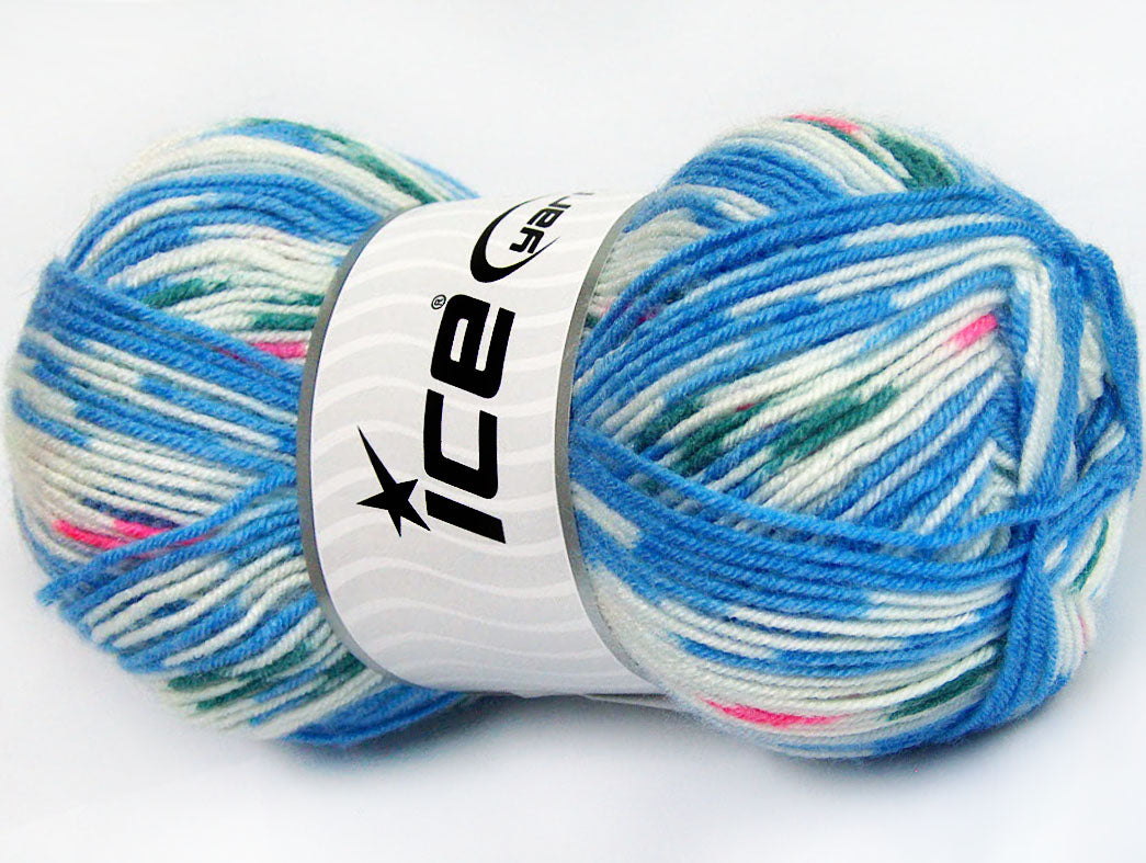 Lot of 4 x 100gr Skeins Ice Yarns SALE BABY (25% Wool) Yarn Blue White