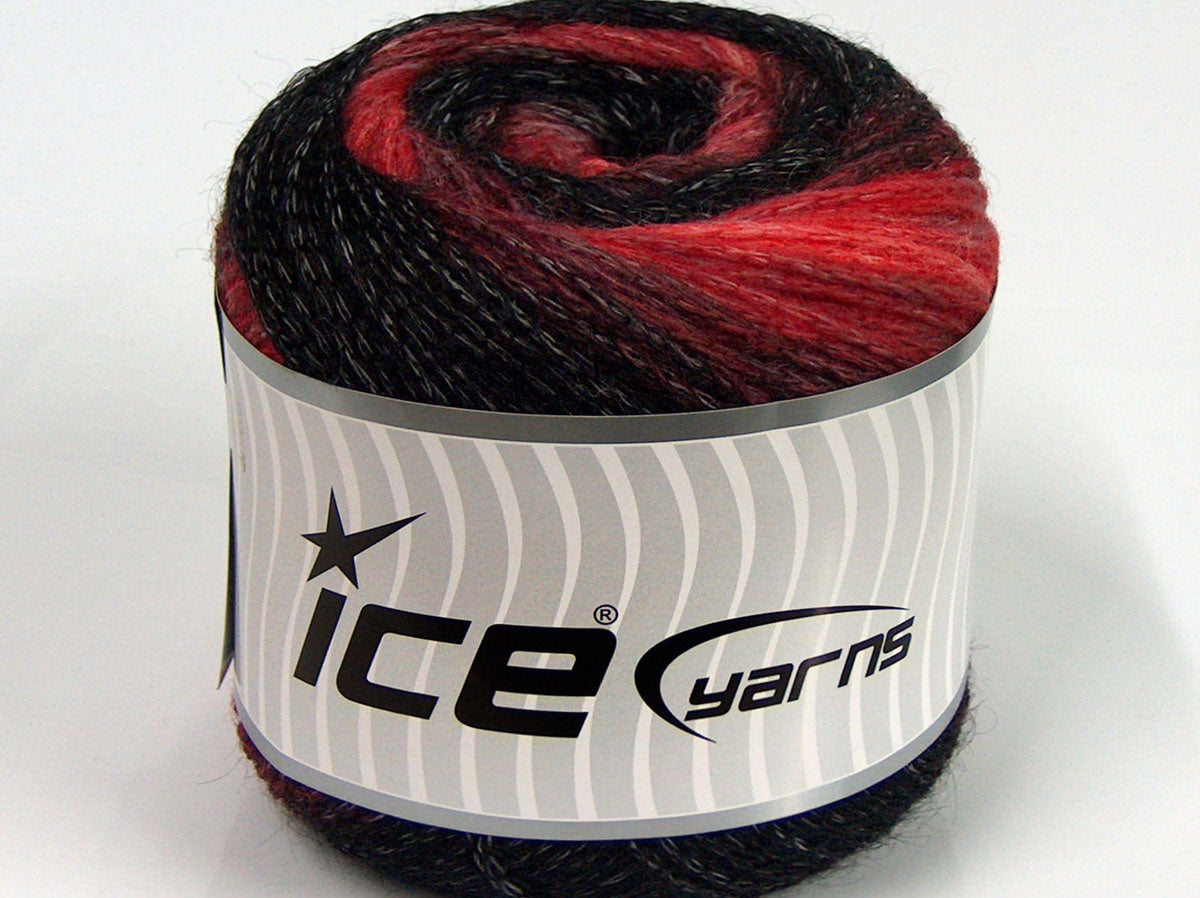 Lot of 2 x 200gr Skeins Ice Yarns CAKES CHAIN Hand Knitting Yarn Black Red