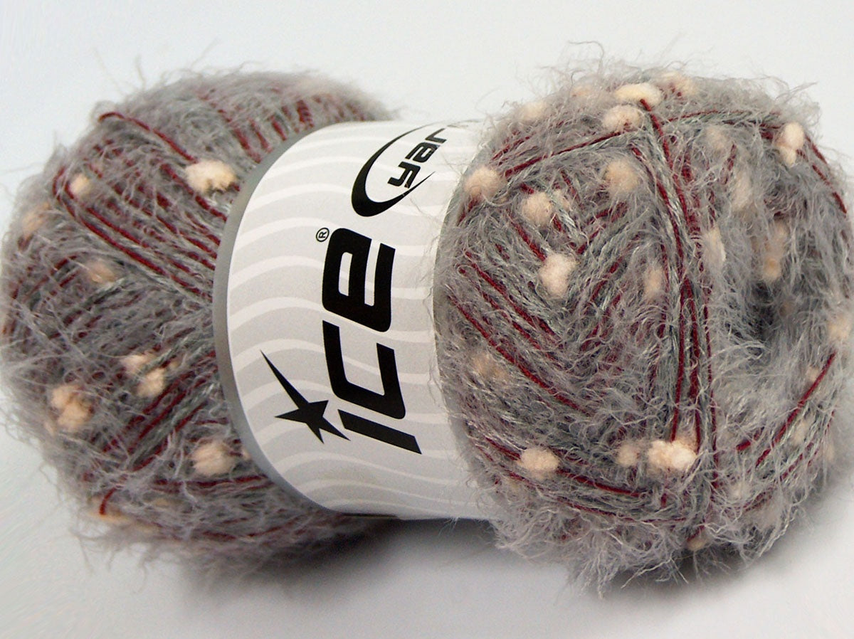 Lot of 4 x 100gr Skeins Ice Yarns SALE POMPOM Yarn Light Grey Burgundy Powder Pink