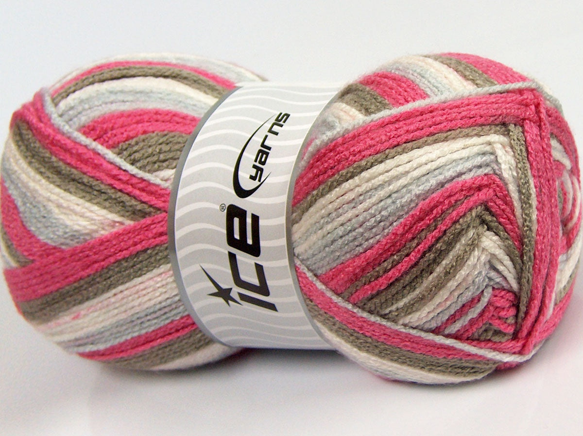 Lot of 2 x 180gr Skeins Ice Yarns MUCHO COLOR Yarn Light Grey Ecru Camel Pink