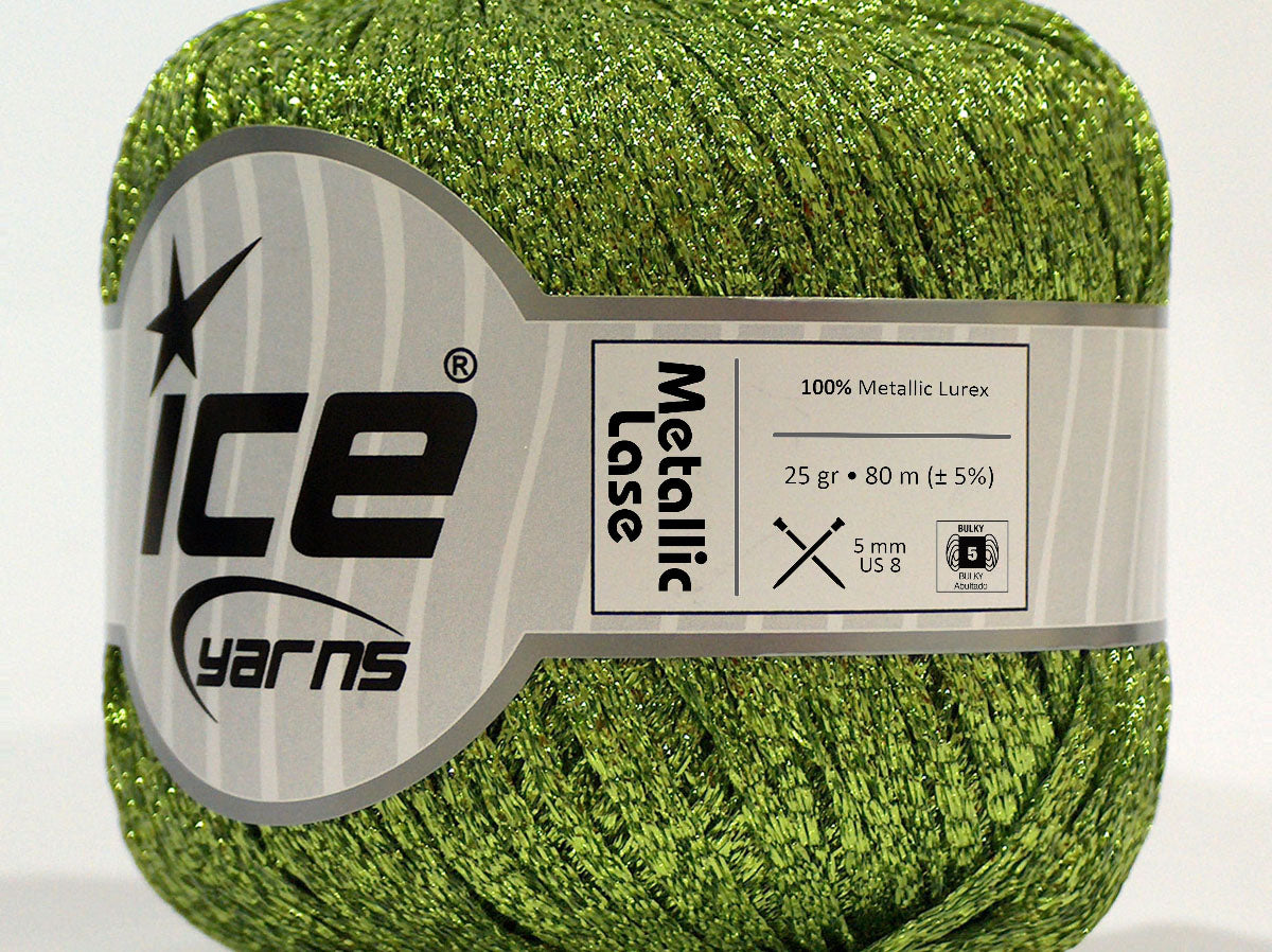 Lot of 6 Skeins Ice Yarns METALLIC LASE Hand Knitting Yarn Green