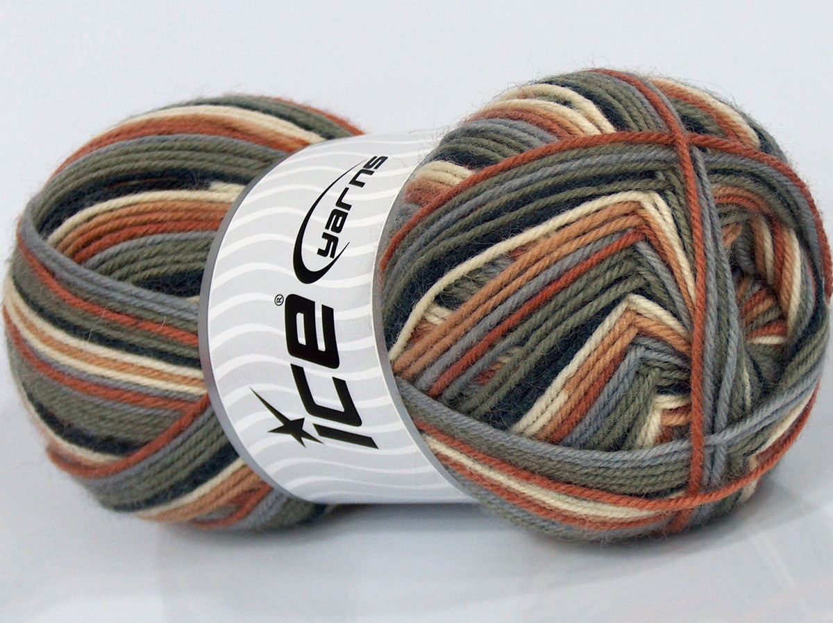 Lot of 3 x 130gr Skeins Ice Yarns SALE SOCK YARN (75% Superwash Wool) Yarn Khaki Brown Camel Black Grey Cream