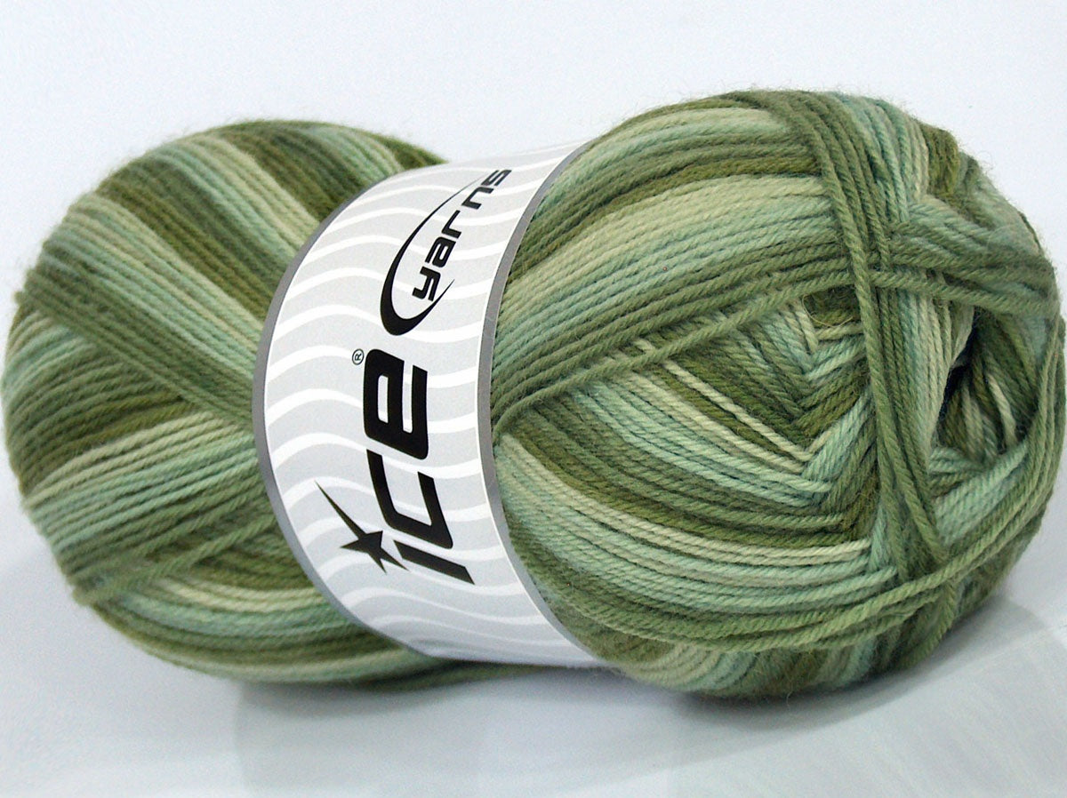 Lot of 4 x 105gr Skeins Ice Yarns SALE SOCK YARN (75% Superwash Wool) Yarn Green Shades