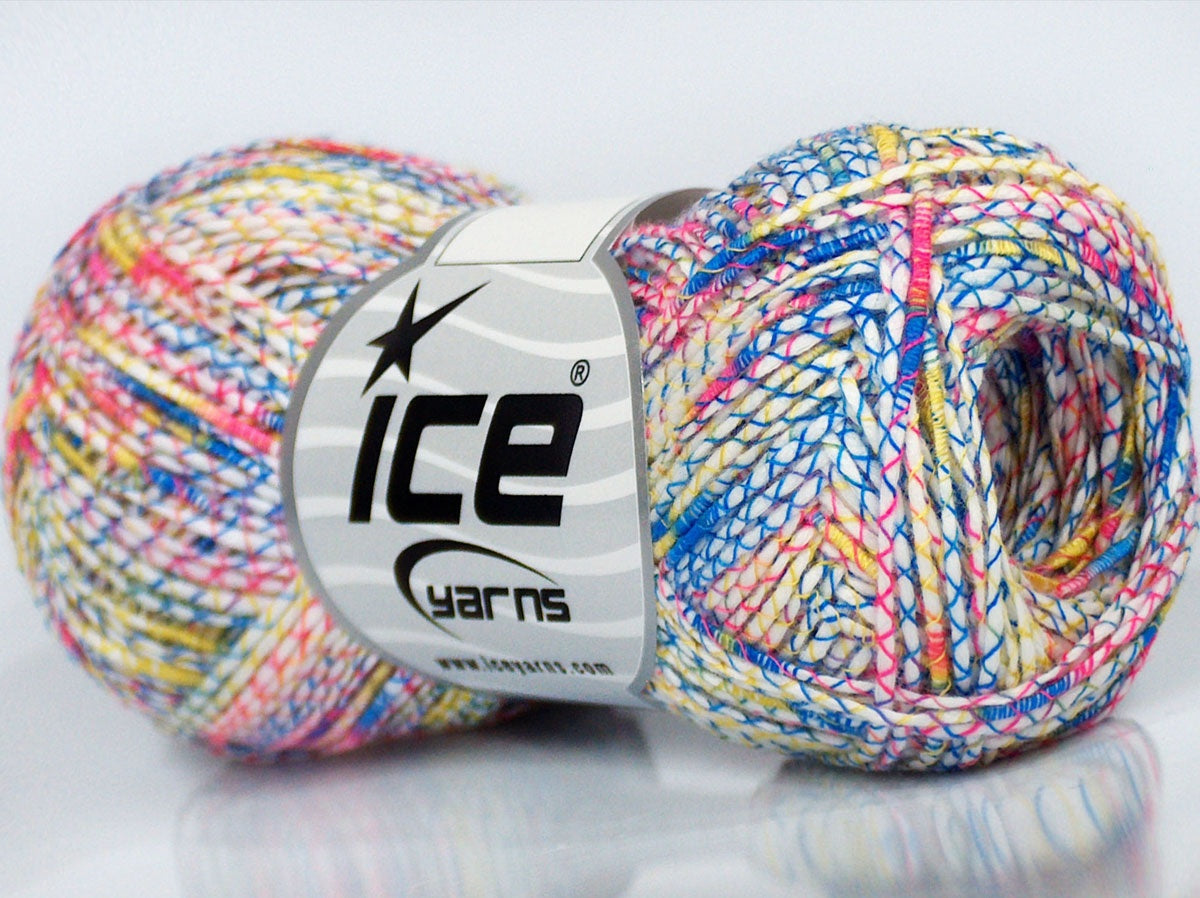 Lot of 8 Skeins Ice Yarns SALE SUMMER (75% Cotton) Yarn White Rainbow