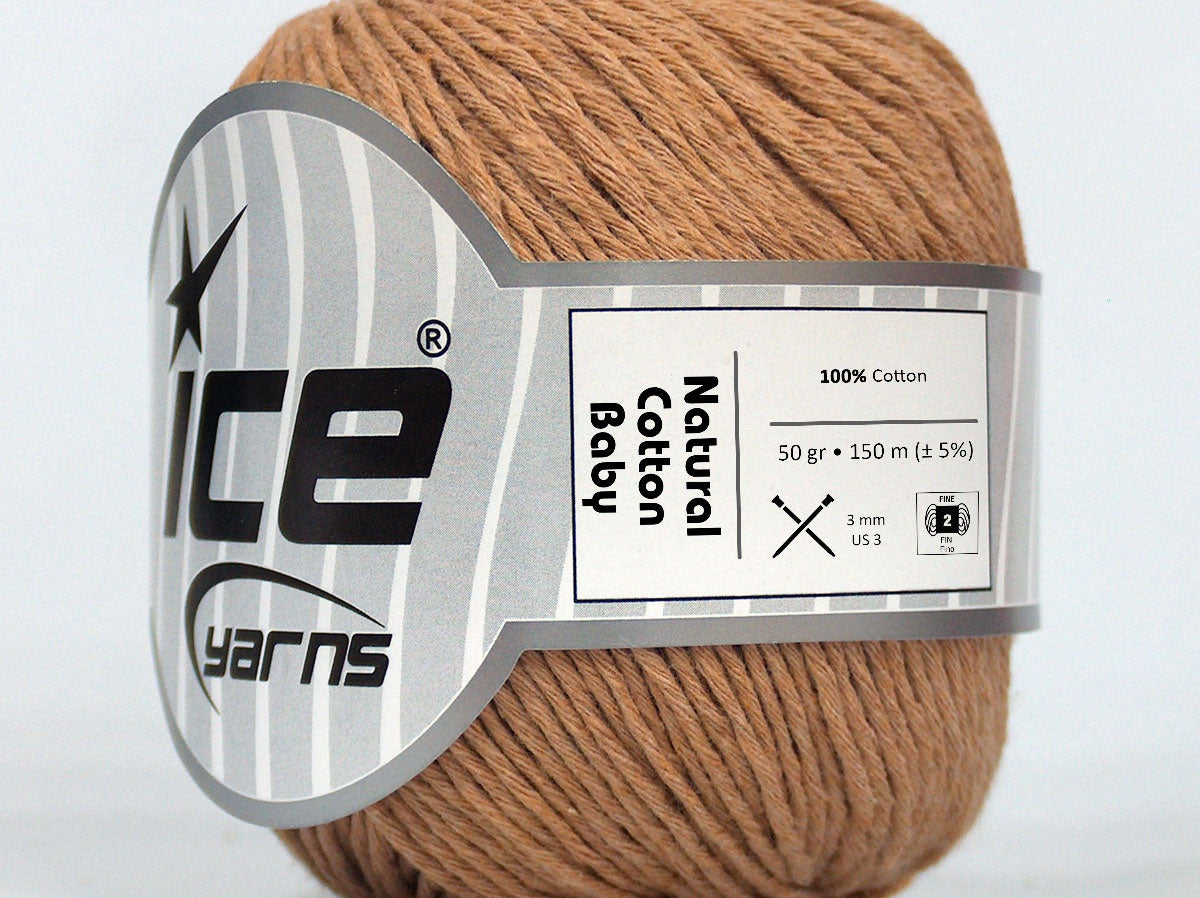 Lot of 8 Skeins Ice Yarns NATURAL COTTON BABY (100% Cotton) Yarn Milky Brown