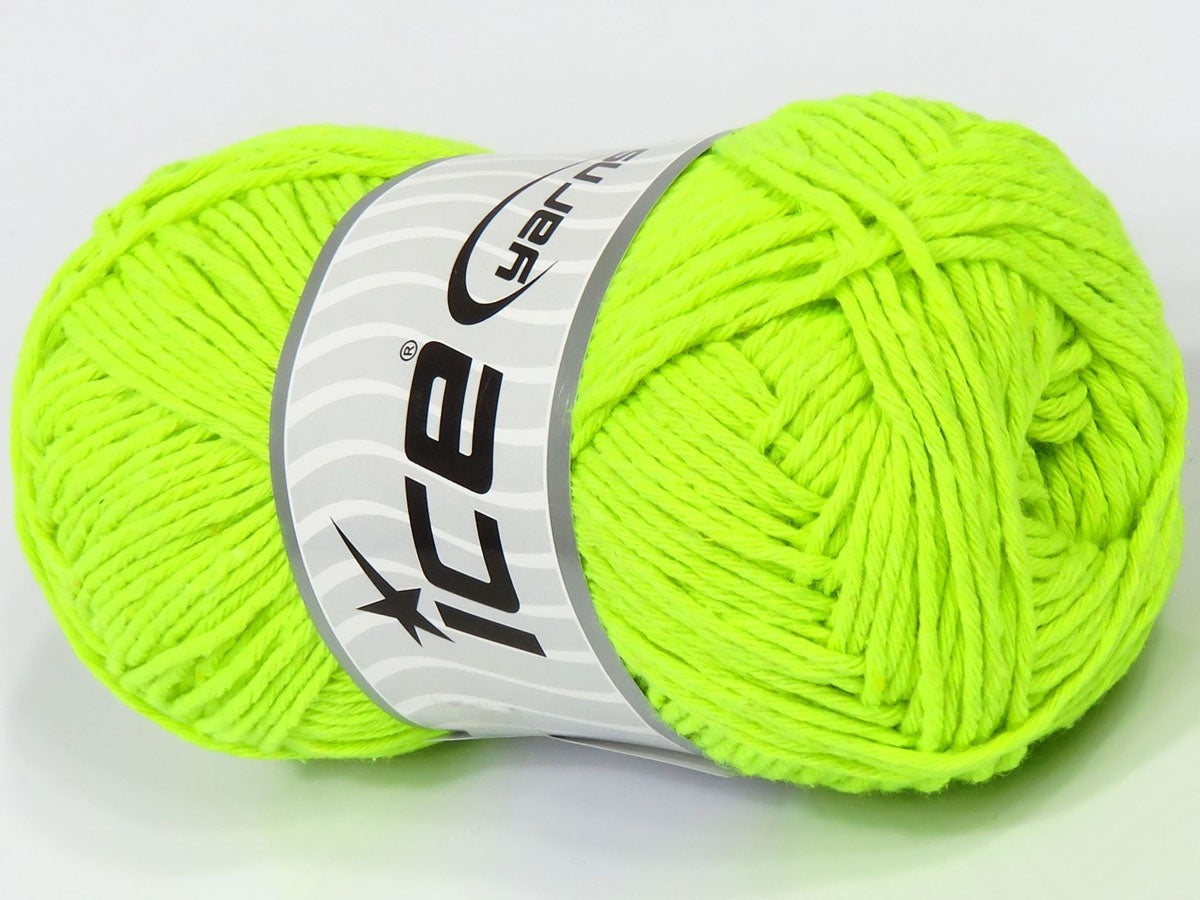 Lot of 4 x 100gr Skeins Ice Yarns NATURAL COTTON WORSTED (100% Cotton) Yarn Neon Green