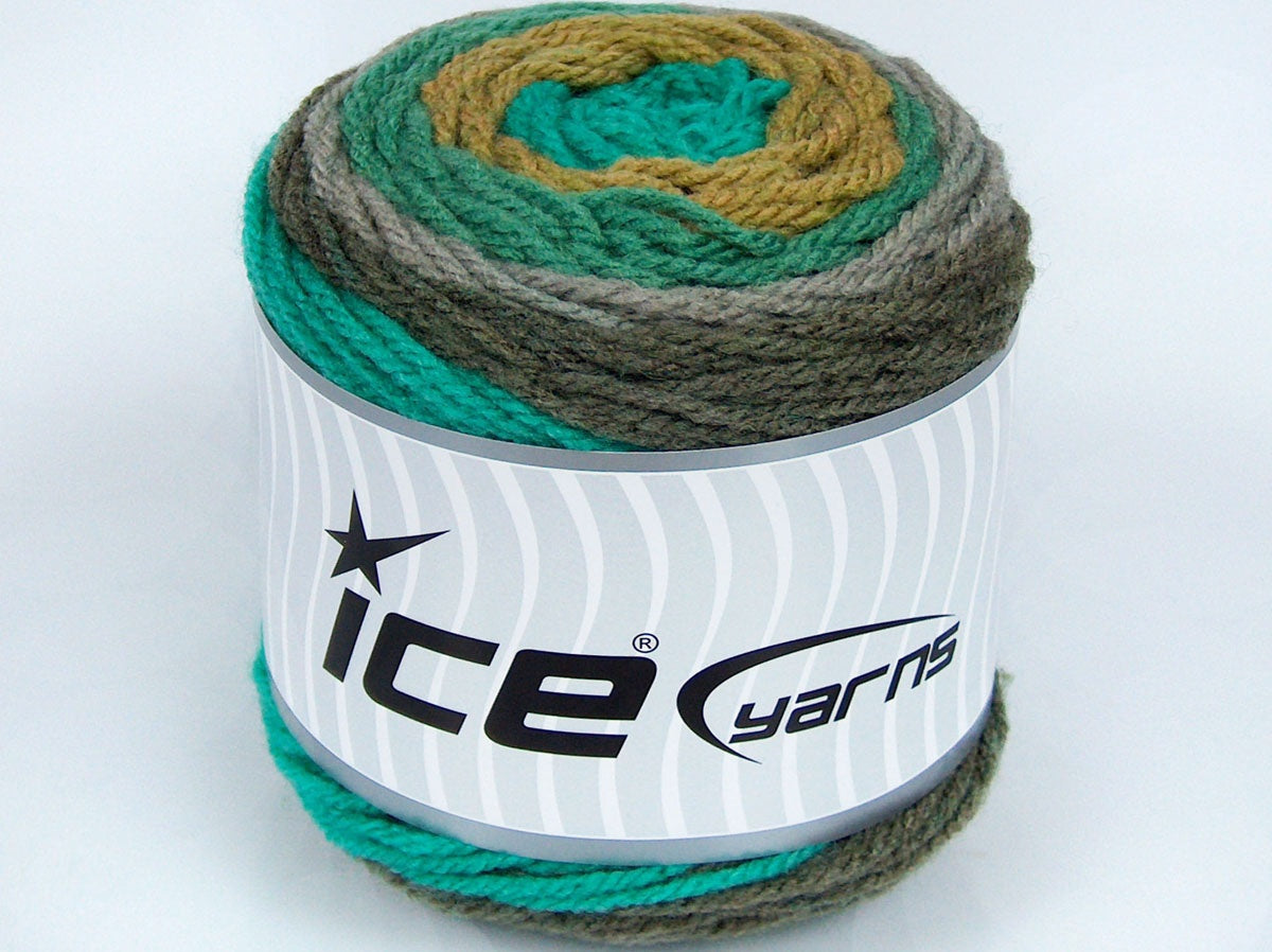Lot of 3 x 100gr Skeins Ice Yarns CAKES WOOL (20% Wool) Yarn Green Shades Camel Shades