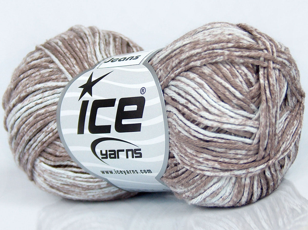 Lot of 8 Skeins Ice Yarns JEANS (100% Cotton) Hand Knitting Yarn Camel White