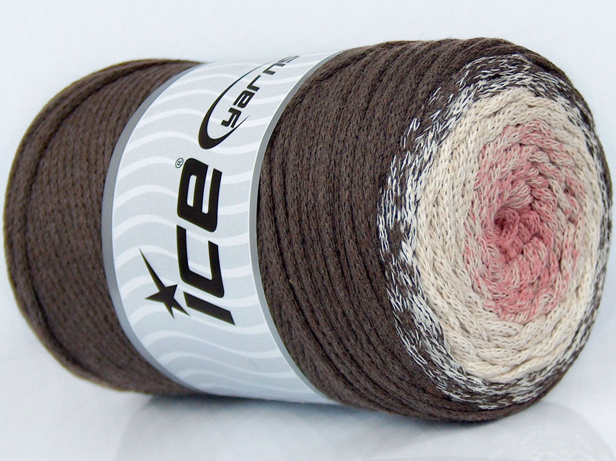 250 gr ICE YARNS MACRAME COTTON MAGIC (100% Cotton) Yarn Brown Cream Salmon