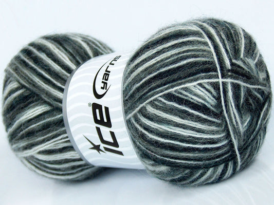 Lot of 4 x 100gr Skeins Ice Yarns ANGORA SUPREME COLOR (70% Angora) Yarn Grey Shades White