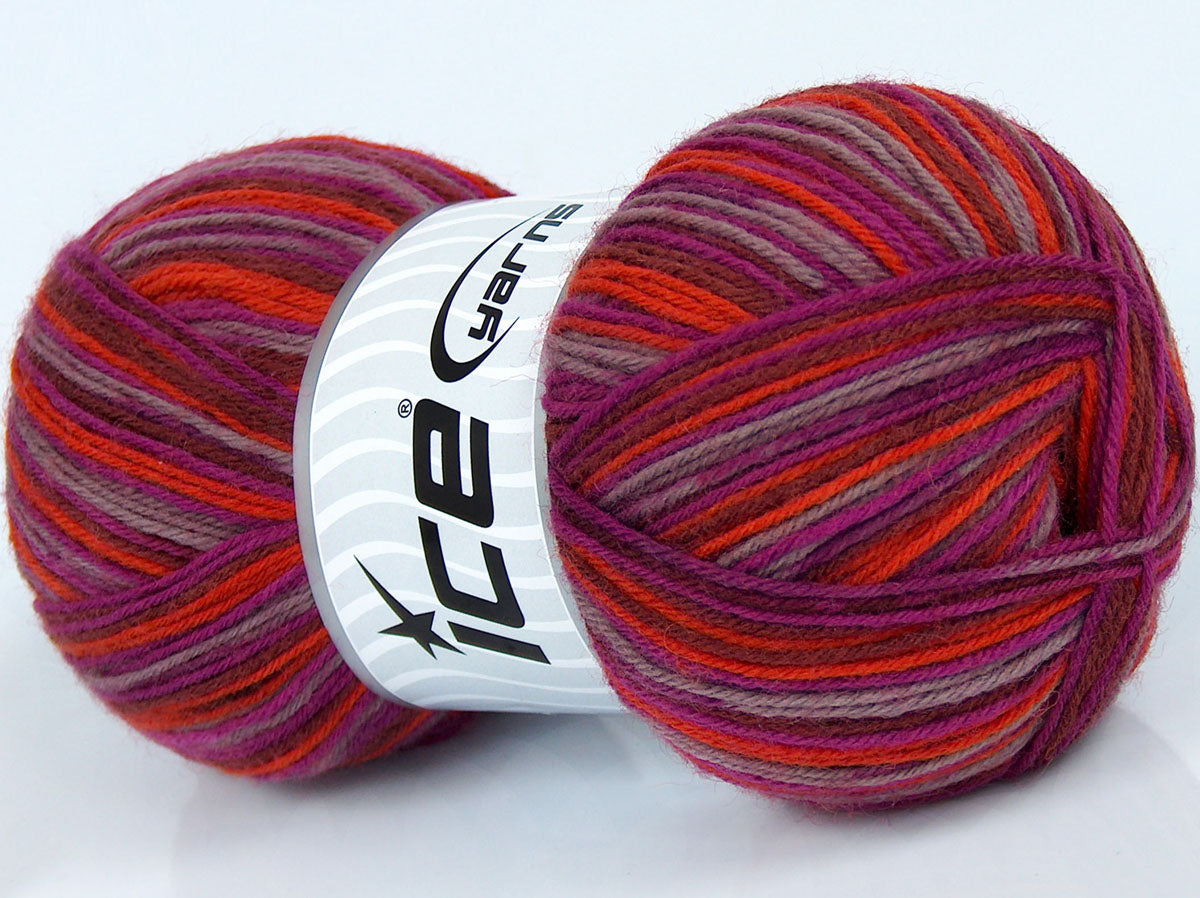 Lot of 4 x 100gr Skeins Ice Yarns ELITE SOCK (75% Superwash Wool) Yarn Orange Purple Light Maroon Brown