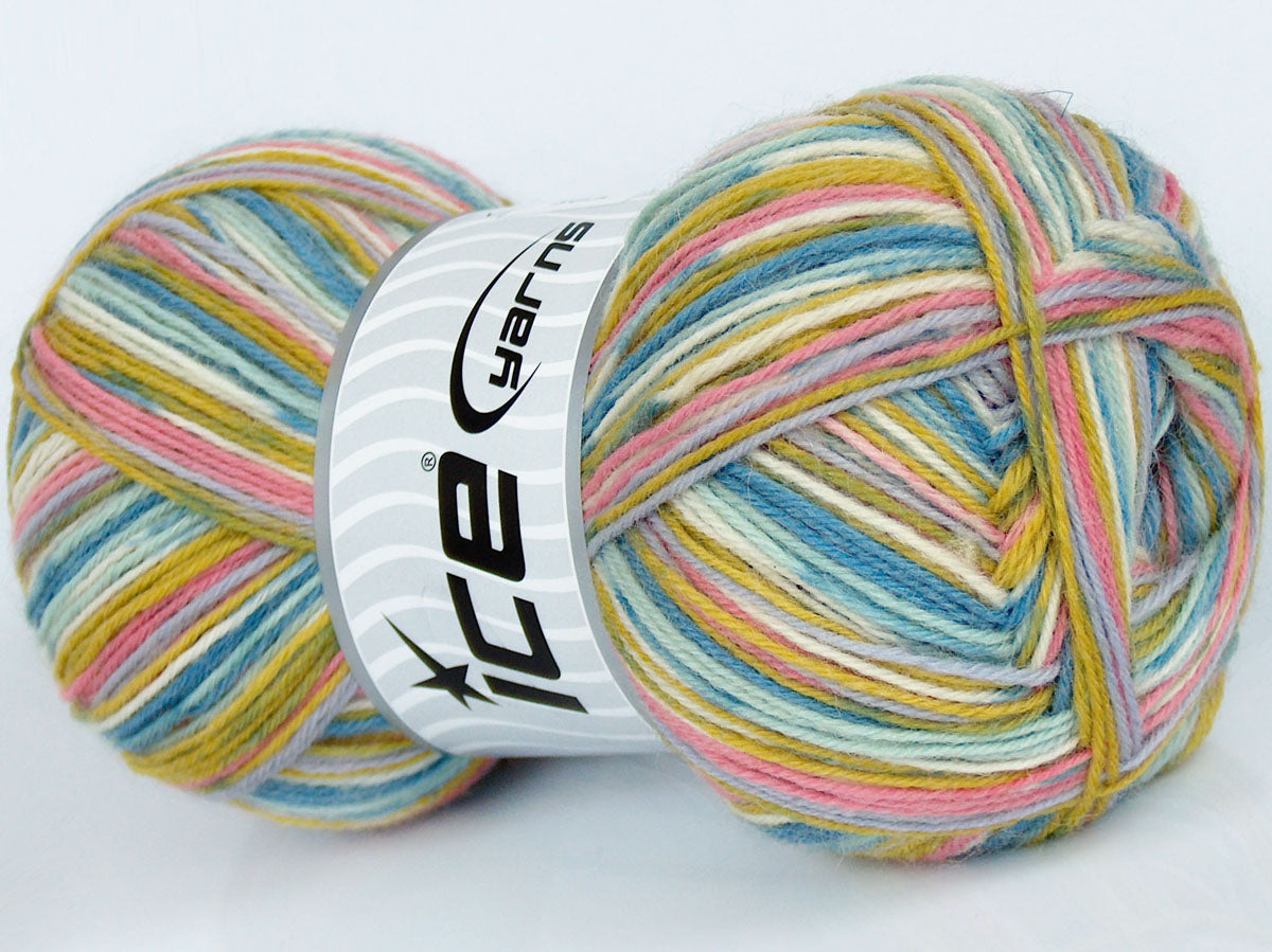 Lot of 4 x 100gr Skeins Ice Yarns COLORWAY SOCK (75% Superwash Wool) Yarn Light Blue Green Shades Salmon Cream Lilac