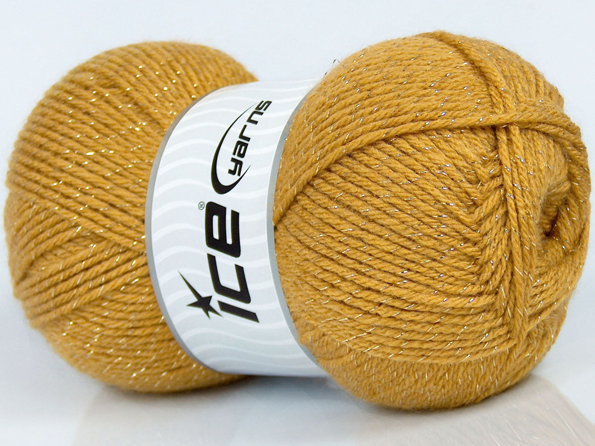 Lot of 3 x 130gr Skeins Ice Yarns TARMA GLITZ Hand Knitting Yarn Gold