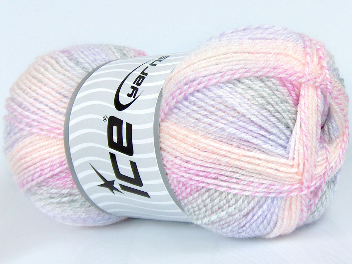 200 gr ICE YARNS SALE SELF-STRIPING Yarn White Pink Shades Grey Lilac