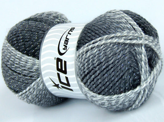 Lot of 4 x 100gr Skeins Ice Yarns SALE METALLIC Yarn Black Grey White