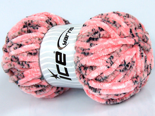 Lot of 4 x 100gr Skeins Ice Yarns CHENILLE TWEED (100% MicroFiber) Yarn Black Grey Shades White Salmon