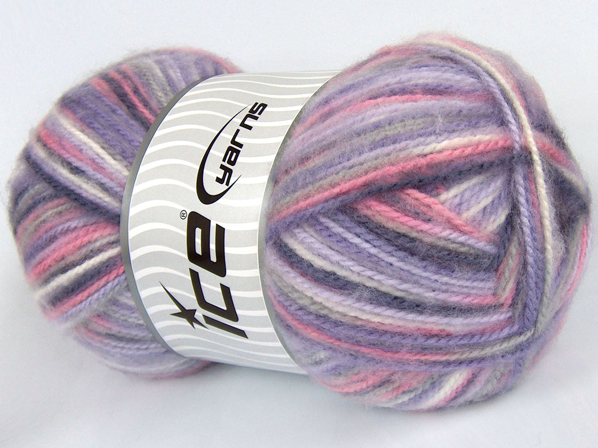 240 gr ICE YARNS SALE SELF-STRIPING Hand Knitting Yarn Lilac Shades Pink White