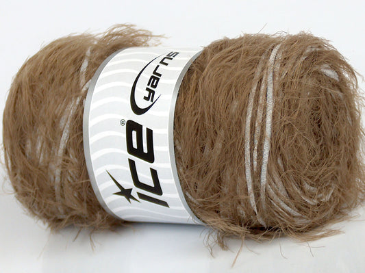 Lot of 2 x 200gr Skeins Ice Yarns SALE EYELASH BLEND Yarn Camel White