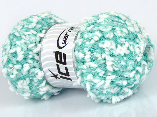 Lot of 3 x 90gr Skeins Ice Yarns SALE POMPOM Hand Knitting Yarn Green White