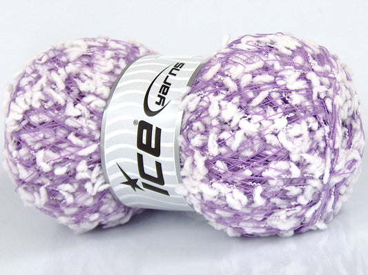 Lot of 3 x 90gr Skeins Ice Yarns SALE POMPOM Hand Knitting Yarn Lilac White