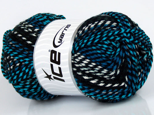 Lot of 4 x 100gr Skeins Ice Yarns SALE SELF-STRIPING Yarn Blue Shades Black White