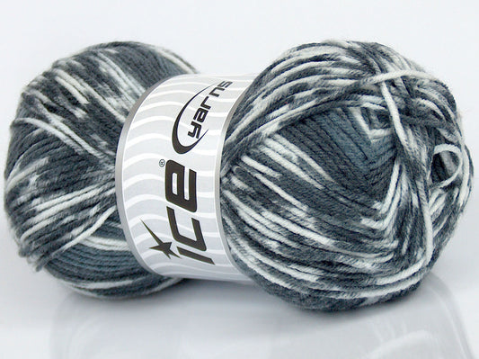 Lot of 4 x 75gr Skeins Ice Yarns SALE SELF-STRIPING Yarn White Grey Shades
