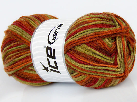 Lot of 3 x 130gr Skeins Ice Yarns SALE SELF-STRIPING Yarn Red Gold Green Shades