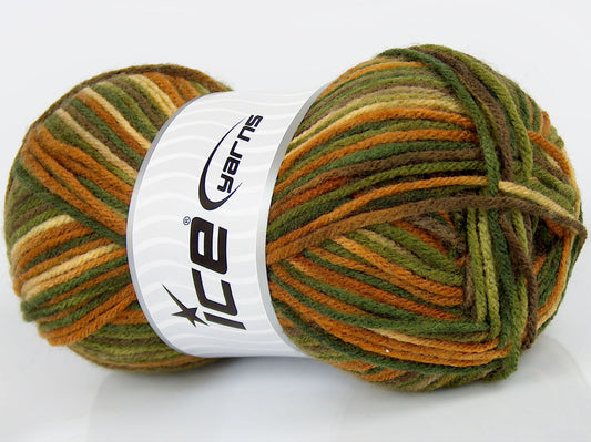 Lot of 4 x 95gr Skeins Ice Yarns SALE SELF-STRIPING Yarn Green Shades Gold Cream Brown