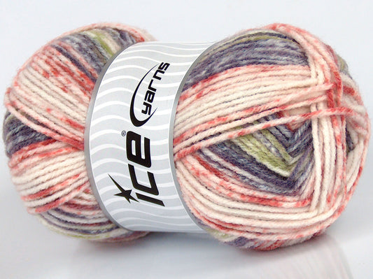 Lot of 5 x 75gr Skeins Ice Yarns SALE SELF-STRIPING Yarn Orange Maroon White Green