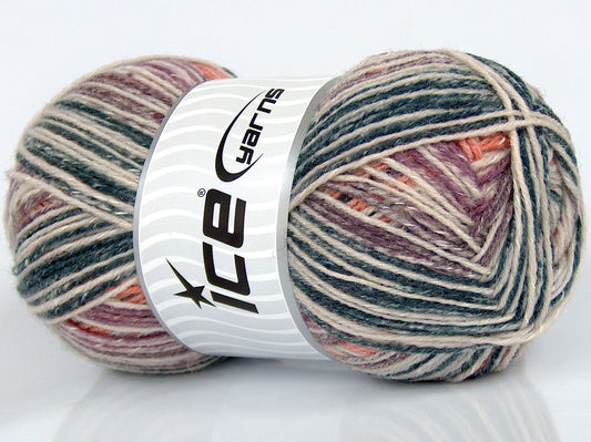 Lot of 2 x 125gr Skeins Ice Yarns SALE SELF-STRIPING (10% Viscose 40% Cotton) Yarn Grey Maroon Beige Orange
