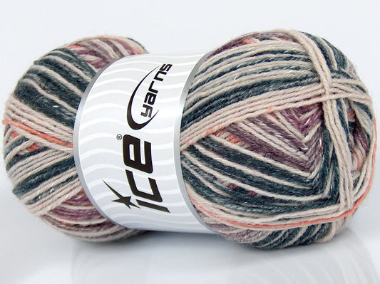 Lot of 3 x 130gr Skeins Ice Yarns SALE SELF-STRIPING (40% Cotton 10% Viscose) Yarn Purple Blue Beige Orange