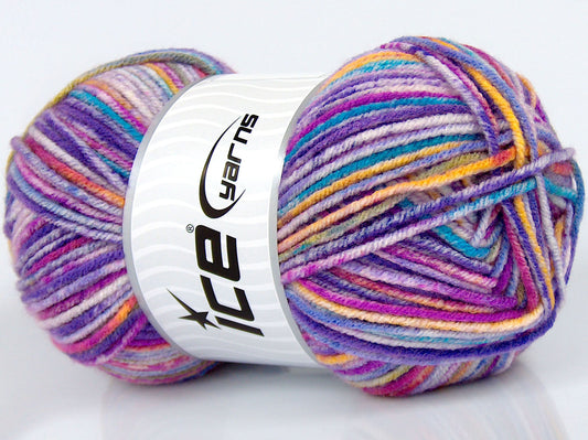 Lot of 2 x 140gr Skeins Ice Yarns SALE SELF-STRIPING Yarn Purple Gold Green Fuchsia