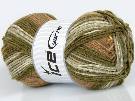 Lot of 3 x 120gr Skeins Ice Yarns SALE SELF-STRIPING Yarn Green Shades Brown Shades White