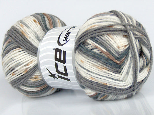 Lot of 4 x 75gr Skeins Ice Yarns SALE SELF-STRIPING Yarn White Grey Shades Camel