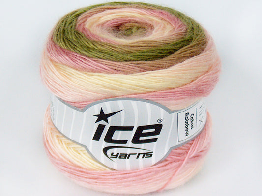 Lot of 4 x 100gr Skeins Ice Yarns CAKES RAINBOW Yarn Pink Camel Green Cream