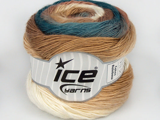 Lot of 4 x 100gr Skeins Ice Yarns CAKES RAINBOW Yarn Turquoise Camel Cream