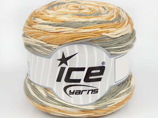 Lot of 4 x 100gr Skeins Ice Yarns CAKES COTTON SWEET (60% Cotton) Yarn Gold Grey Cream