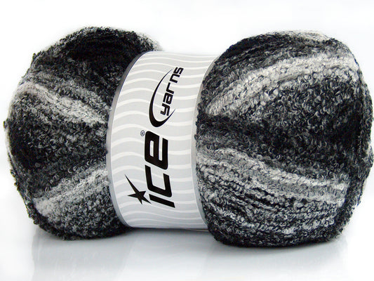 340 gr ICE YARNS KARIEGA (15% Mohair 10% Wool) Yarn Black Grey White