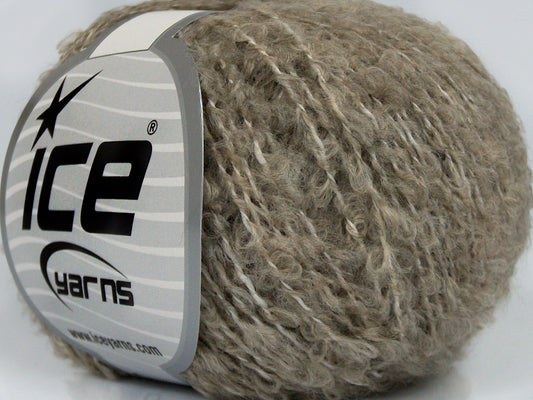Lot of 8 Skeins Ice Yarns SALE BOUCLE (15% Wool) Hand Knitting Yarn Dark Beige