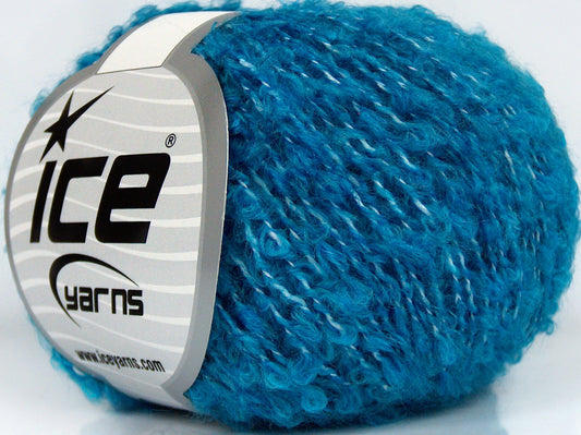 Lot of 8 Skeins Ice Yarns SALE BOUCLE (15% Wool) Hand Knitting Yarn Turquoise
