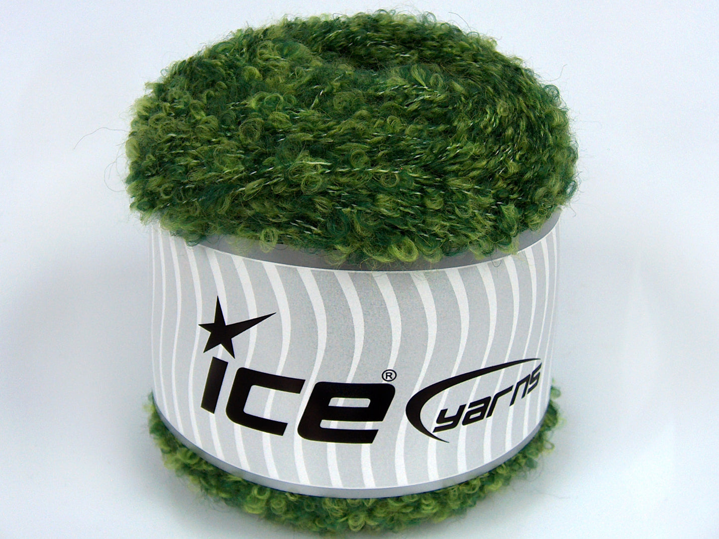 Lot of 2 x 150gr Skeins Ice Yarns CAKES BOUCLE FUN (13% Mohair) Yarn Green Shades