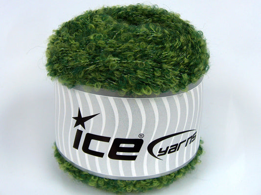 Lot of 2 x 150gr Skeins Ice Yarns CAKES BOUCLE FUN (13% Mohair) Yarn Green Shades