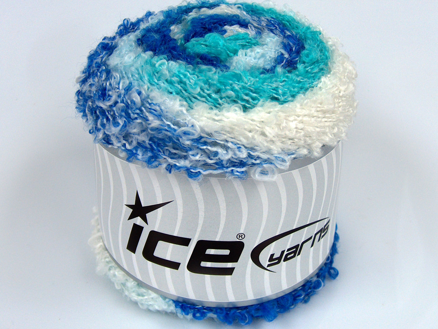 Lot of 2 x 150gr Skeins Ice Yarns CAKES BOUCLE FUN (13% Mohair) Yarn Blue Shades