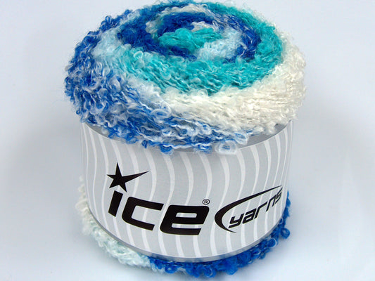 Lot of 2 x 150gr Skeins Ice Yarns CAKES BOUCLE FUN (13% Mohair) Yarn Blue Shades