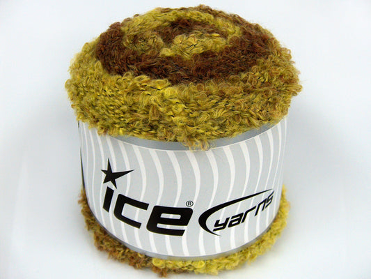 Lot of 2 x 150gr Skeins Ice Yarns CAKES BOUCLE FUN (13% Mohair) Yarn Brown Green