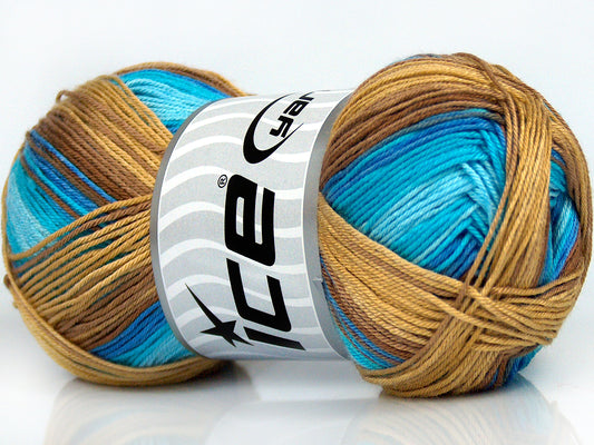 Lot of 4 x 100gr Skeins Ice Yarns BISCUIT Yarn Brown Shades Turquoise Blue Shades