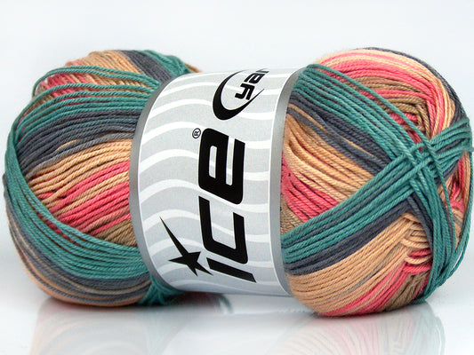 Lot of 4 x 100gr Skeins Ice Yarns BISCUIT Yarn Grey Green Camel Shades Pink