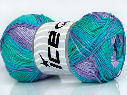 Lot of 4 x 100gr Skeins Ice Yarns BISCUIT Yarn Turquoise Green Lilac Shades