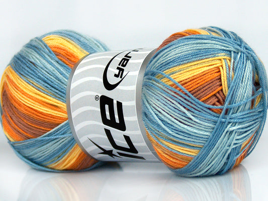 Lot of 4 x 100gr Skeins Ice Yarns BISCUIT Yarn Blue Shades Yellow Gold Camel